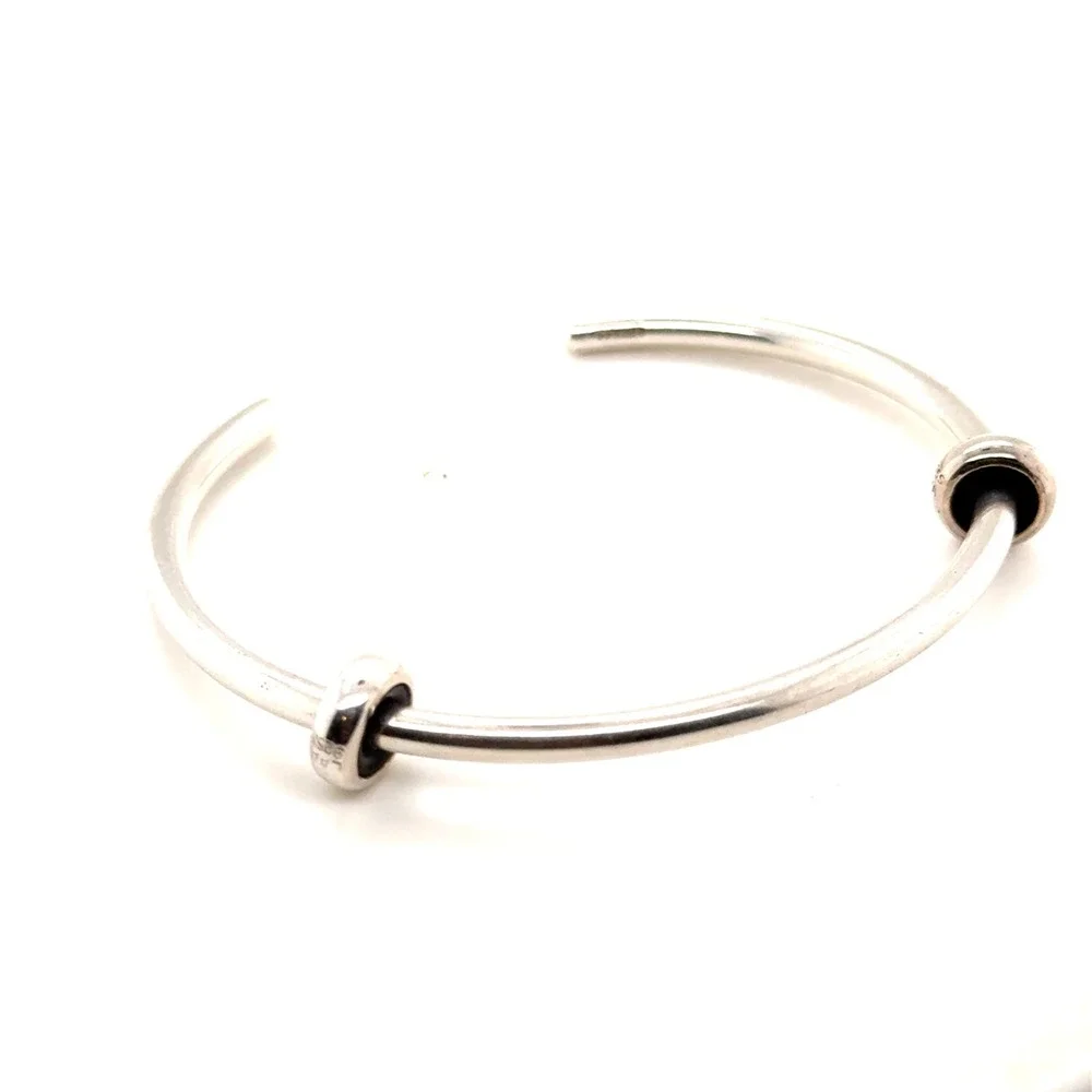 Trollbeads Sterling Silver Bangle Bracelet with 2 Stopper Beads 925 LAA